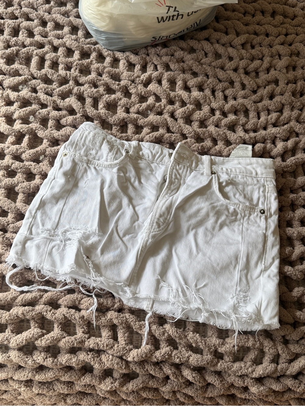 White Zara Distressed Denim Mini Shorts